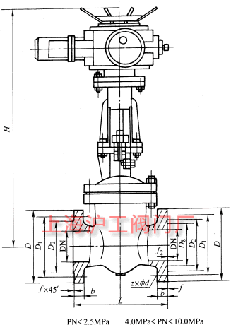 DKZ941H��DKZ941Y �� PN10~PN100 �������l�y��Ҫ���μ��Y���ߴ�ʾ��D